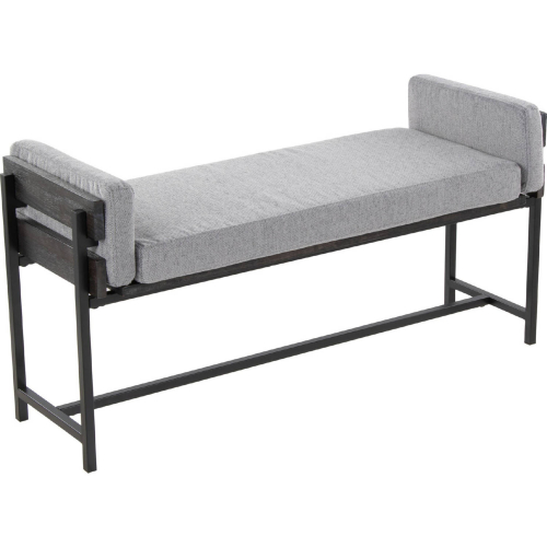 Kari 18" Bench in Black Metal, Grey Wood & Light Grey Fabric
